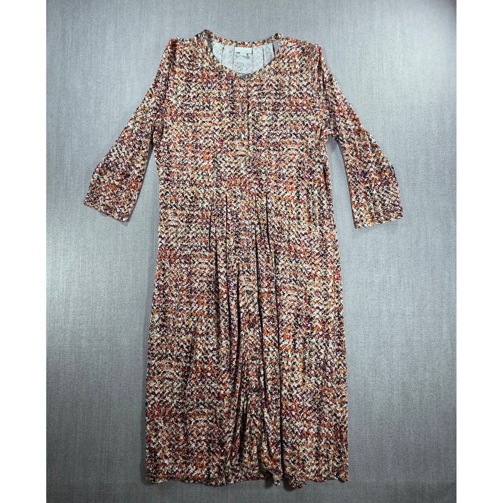 J. Jill Button Front Dress Women XS Multicolor Abstract Print 3/4 Sleeve Midi